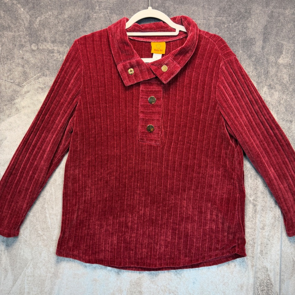 Ruby Rd Corduroy Top Women's L Burgundy Chenille Ribbed Casual Workwear